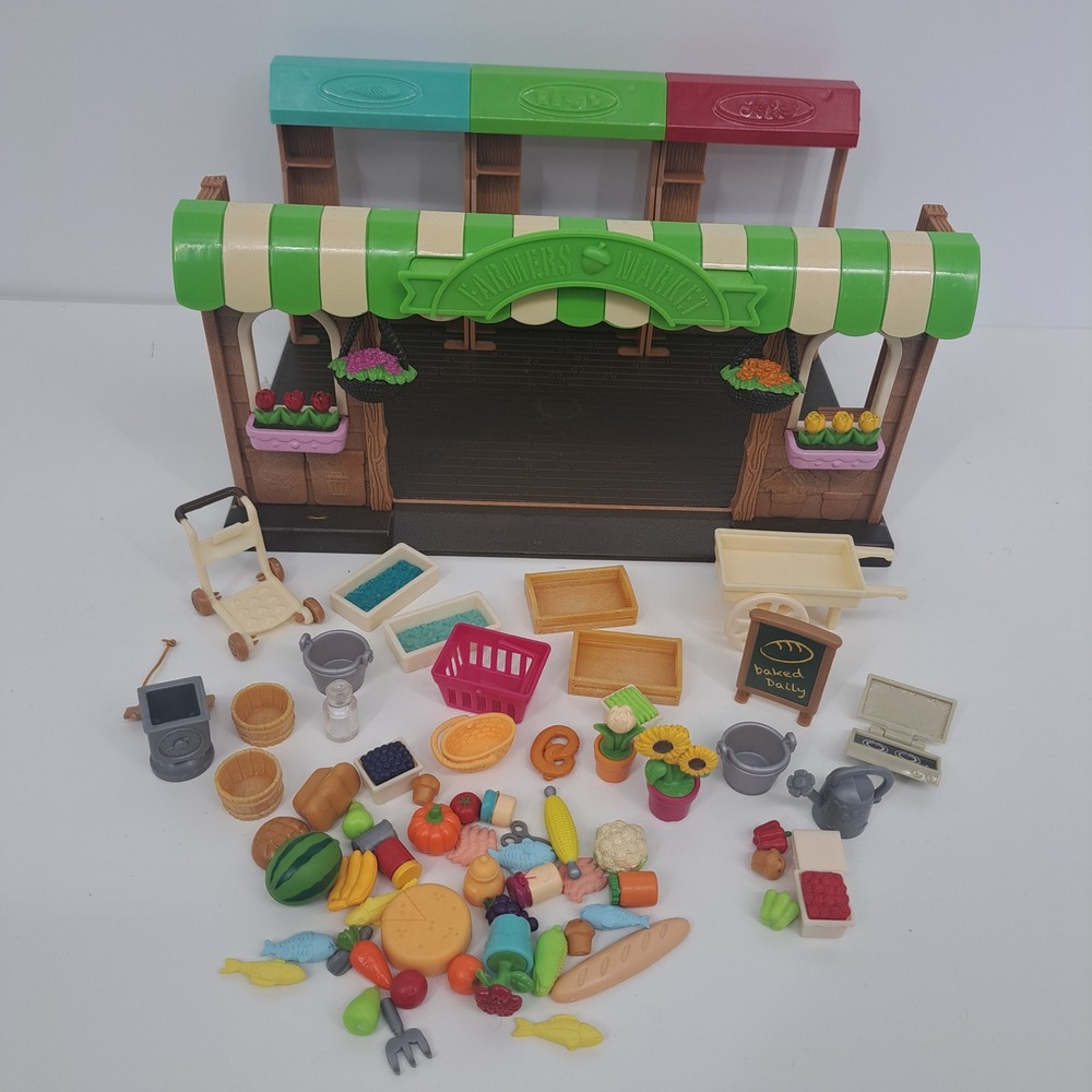 Li'l Woodzeez Farmers Market Playset with Food Accessories Grocery Store Toy
